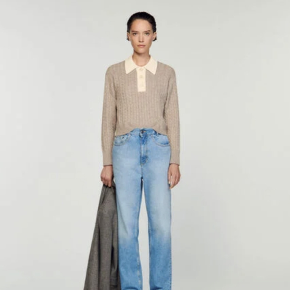 Sandro Cropped Cable Knit Sweater